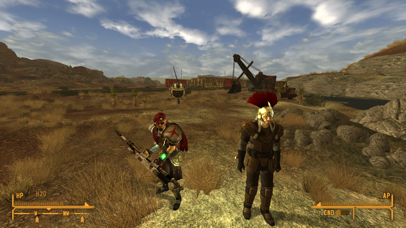 Me On The Left, ED-E (Companion Bot...no not that type of companion) above me. Boone (companion #2) right.